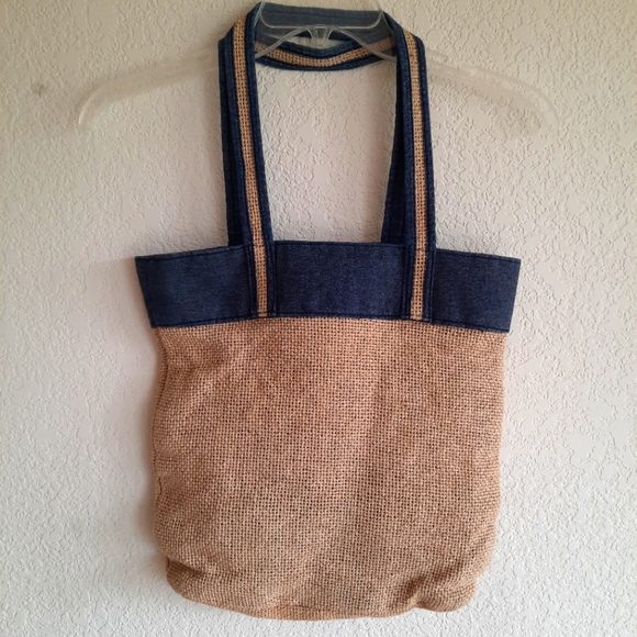 Handbags - Reversible burlap and denim tote bag
